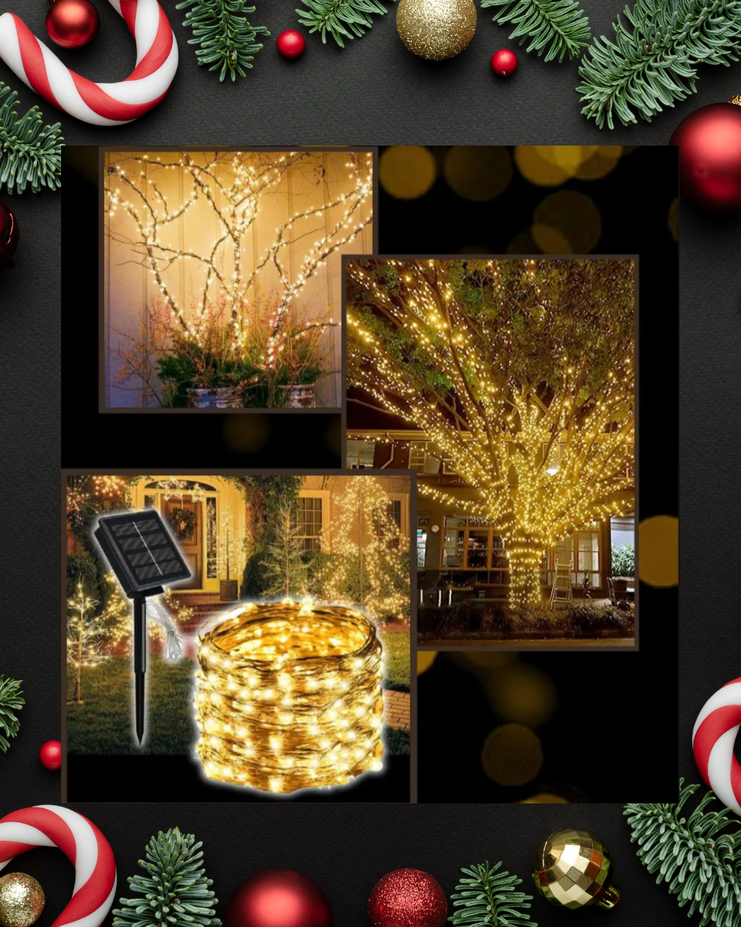 LUCES NAVIDEÑAS AMBAR CON PANEL SOLAR-10 METROS