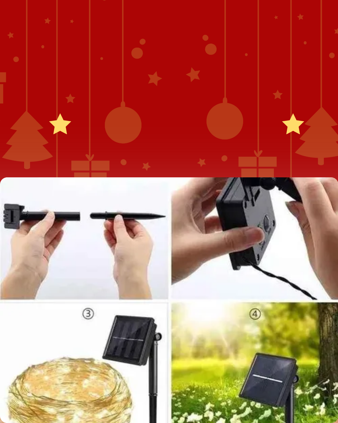 LUCES NAVIDEÑAS AMBAR CON PANEL SOLAR-10 METROS